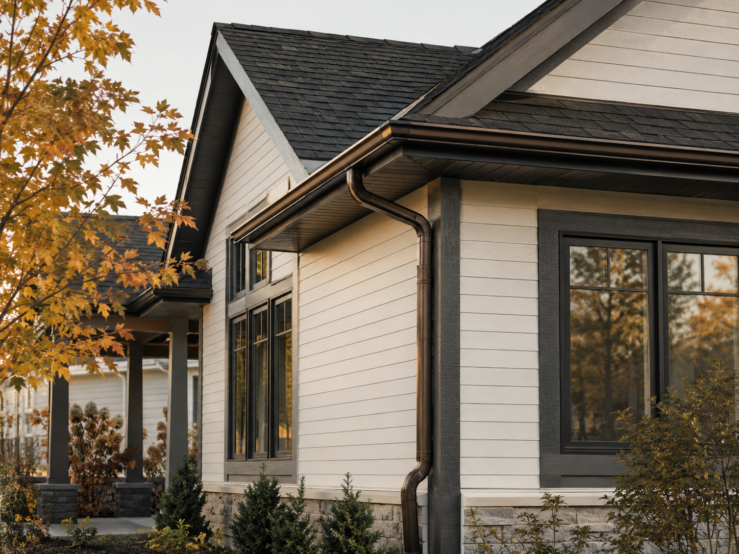 Modern-traditional home with new seamless gutters
